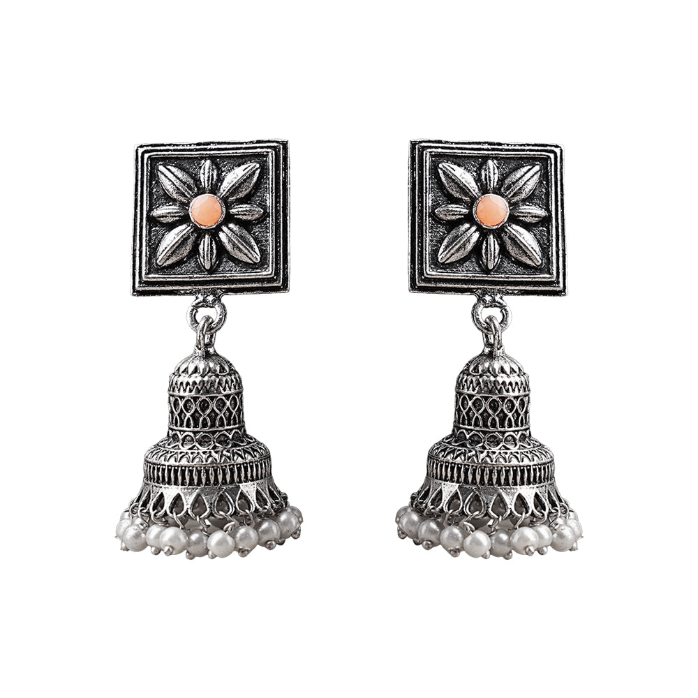 Petal Frame hanging Jhumki Earrings (Light Orange)