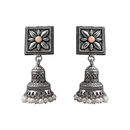 Petal Frame hanging Jhumki Earrings (Light Orange)