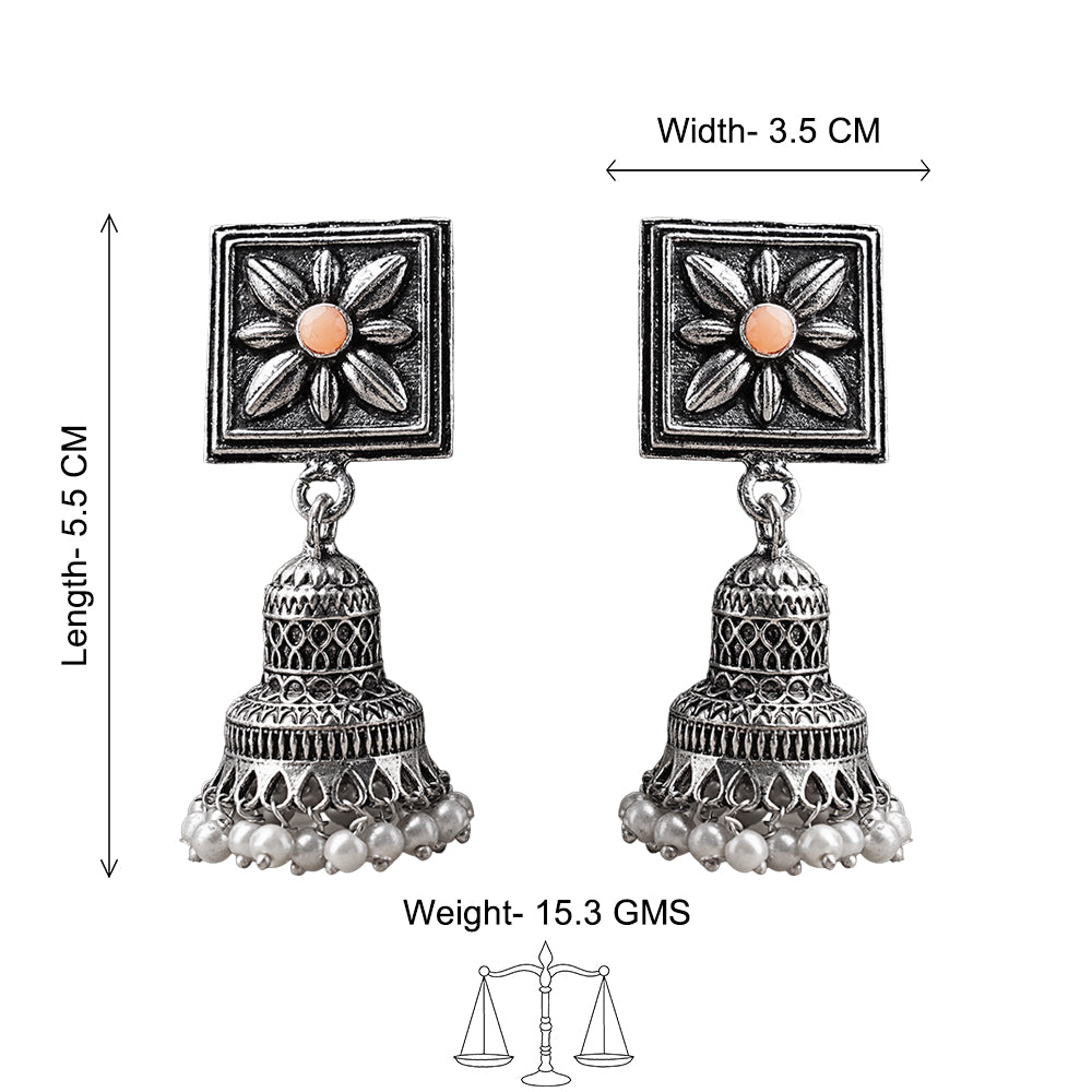Petal Frame hanging Jhumki Earrings (Light Orange)