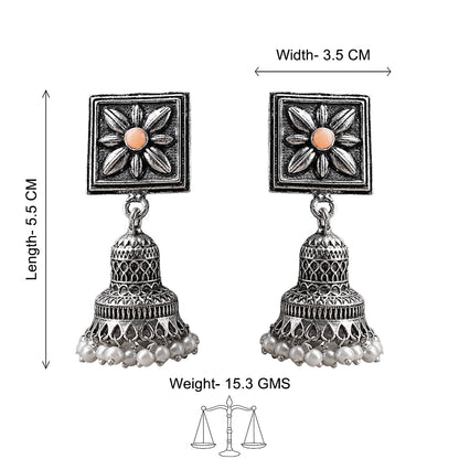 Petal Frame hanging Jhumki Earrings (Light Orange)