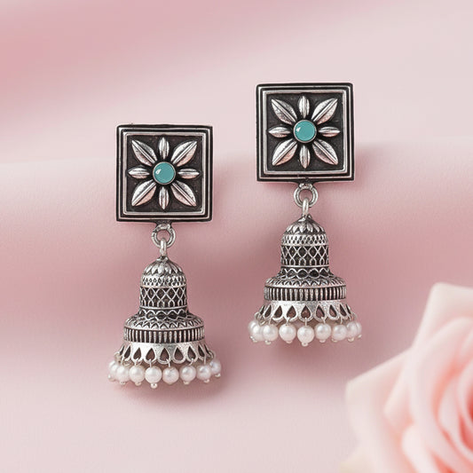 Petal Frame hanging Jhumki Earrings (Mint)