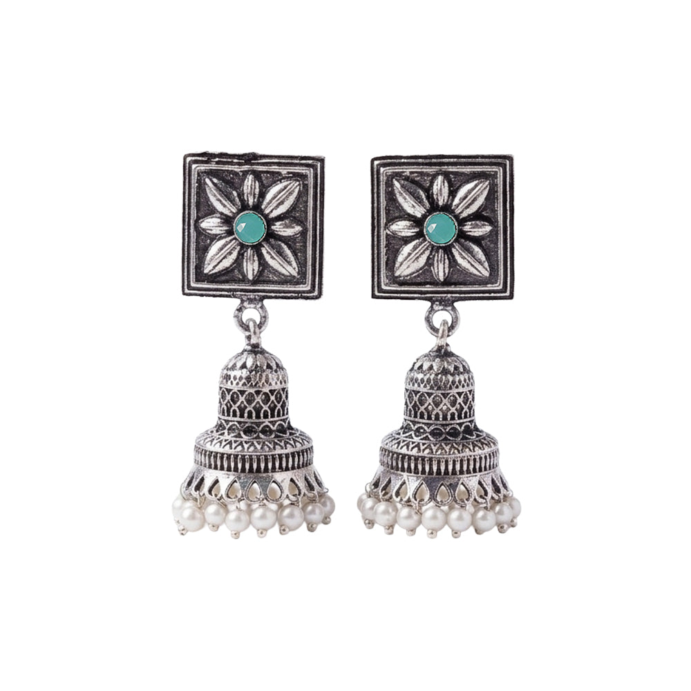 Petal Frame hanging Jhumki Earrings (Mint)