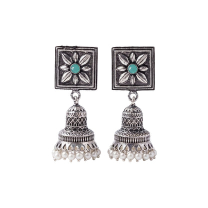Petal Frame hanging Jhumki Earrings (Mint)
