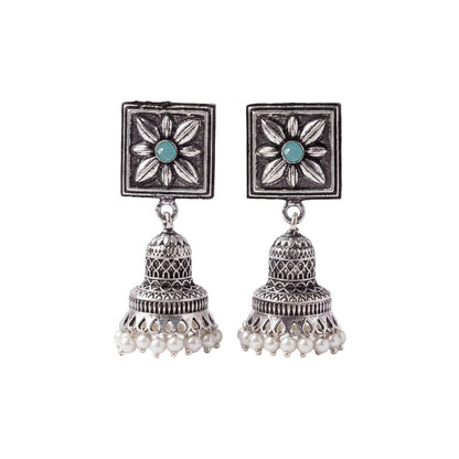 Petal Frame hanging Jhumki Earrings (Mint)