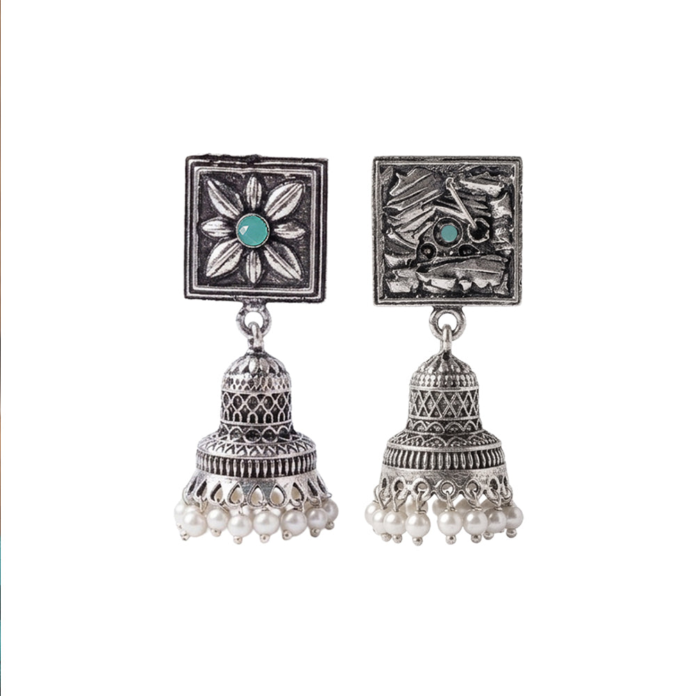 Petal Frame hanging Jhumki Earrings (Mint)