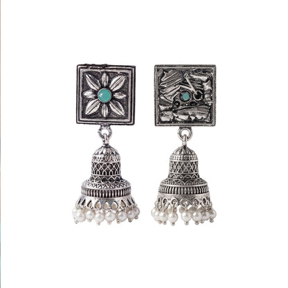 Petal Frame hanging Jhumki Earrings (Mint)