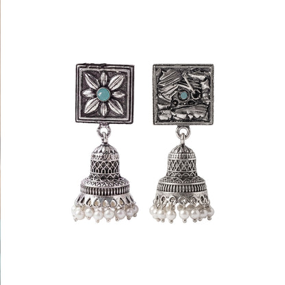 Petal Frame hanging Jhumki Earrings (Mint)