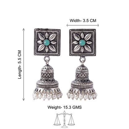 Petal Frame hanging Jhumki Earrings (Mint)