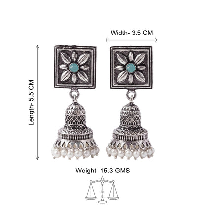 Petal Frame hanging Jhumki Earrings (Mint)