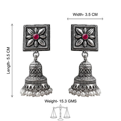 Petal Frame hanging Jhumki Earrings (Dark Red)