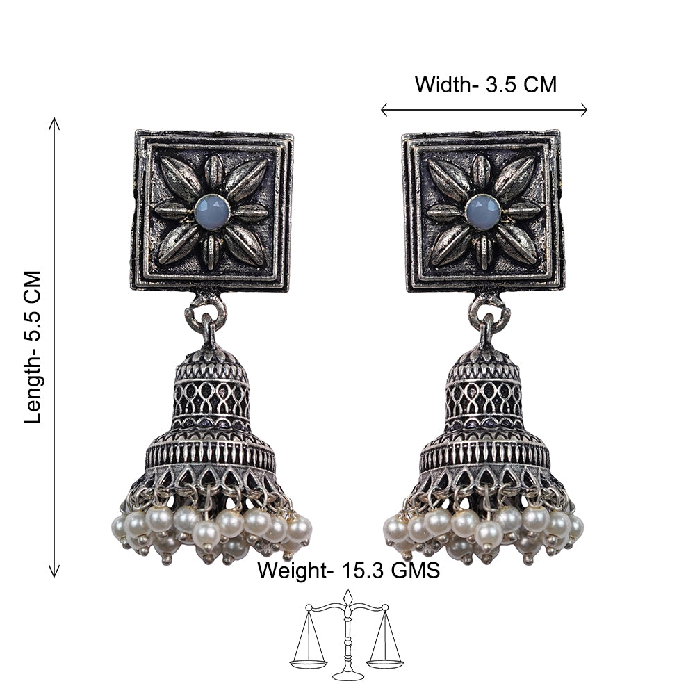 Petal Frame hanging Jhumki Earrings (Grey)