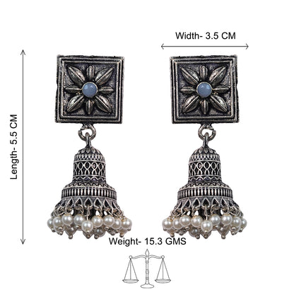 Petal Frame hanging Jhumki Earrings (Grey)