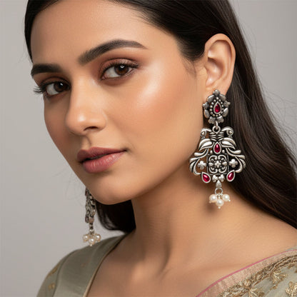 Feathered Grace dangler earrings (Red)