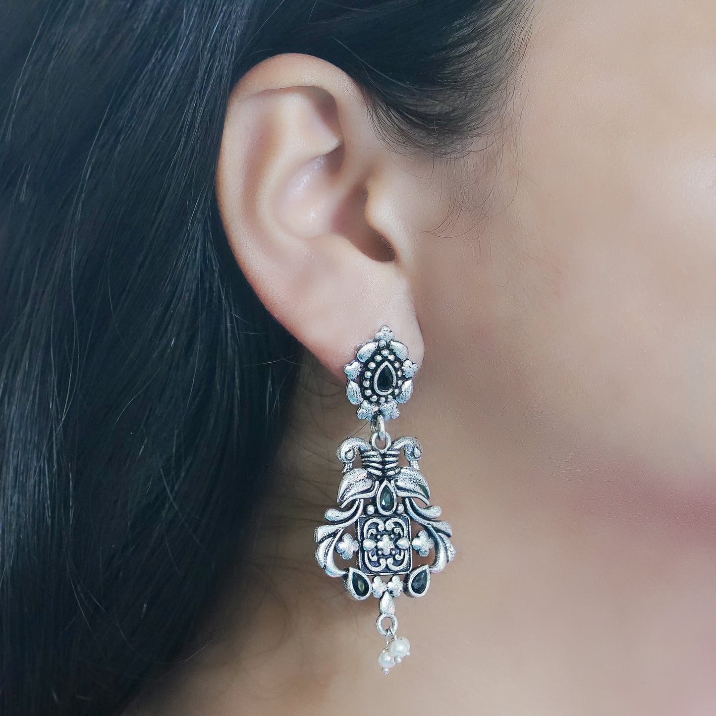 Feathered Grace dangler earrings (Green)