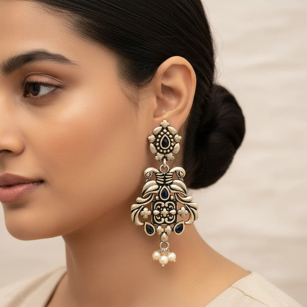 Peacock glow stone studded dangler & Feathered Grace dangler Combo set