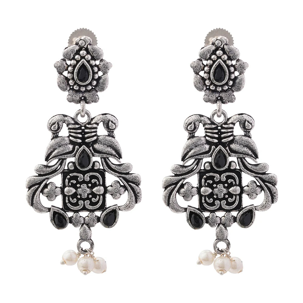 Carved Charm Dangler earrings (White) Feathered Grace dangler earrings (Black) Combo set