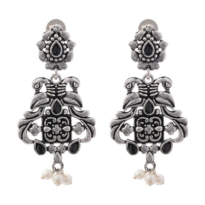 Carved Charm Dangler earrings (White) Feathered Grace dangler earrings (Black) Combo set
