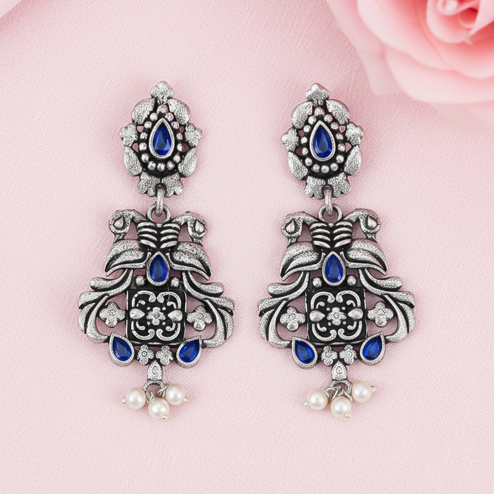 Feathered Grace dangler earrings (Blue)