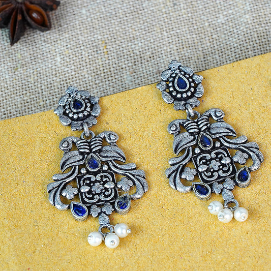 Feathered Grace dangler earrings (Blue)
