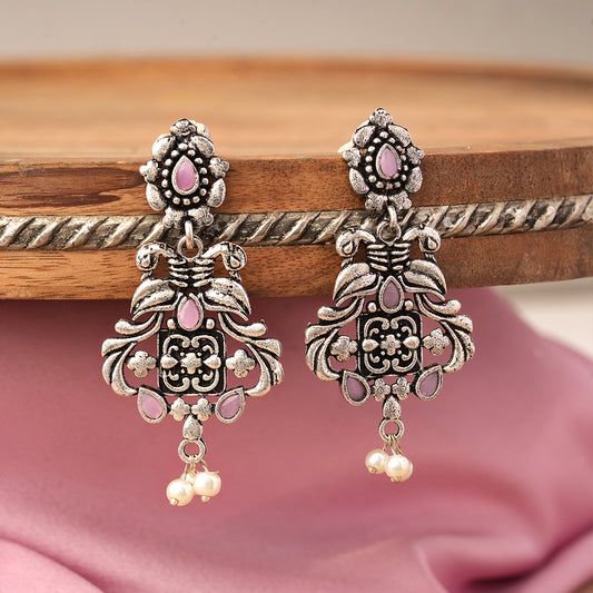 Feathered Grace dangler earrings (Baby Pink)