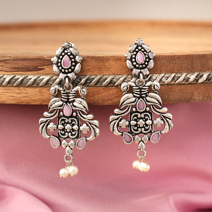 Feathered Grace dangler earrings (Baby Pink)