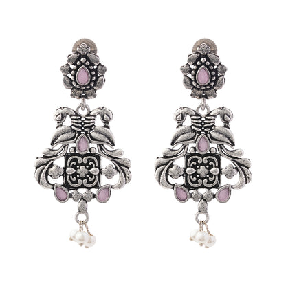 Feathered Grace dangler earrings (Baby Pink)