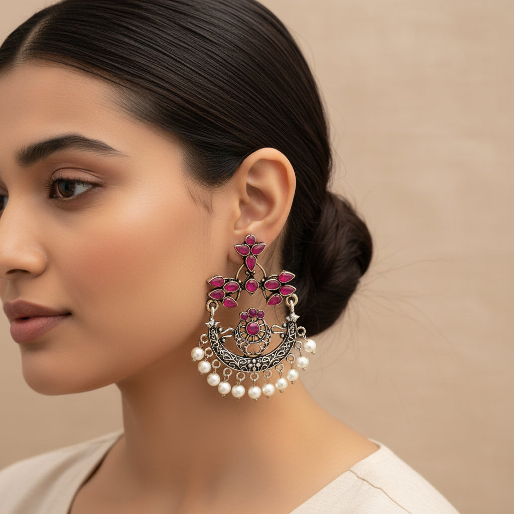 Carved Charm Dangler earringa (Red)