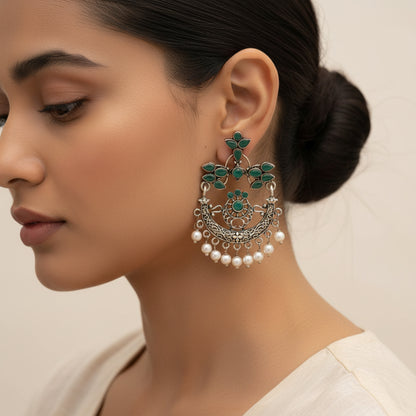 Carved Charm Dangler earrings (Green)