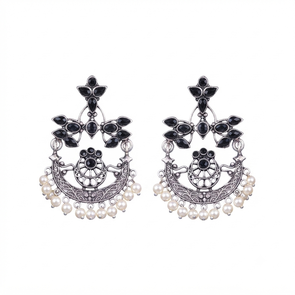Carved Charm Dangler earrings (Black)