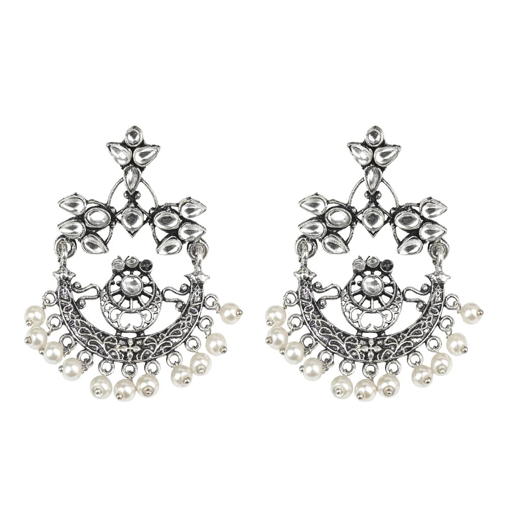 Carved Charm Dangler earrings (White) Fine Shine stud earrings (Baby Pink) Combo set