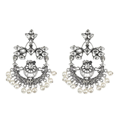 Carved Charm Dangler earrings (White) Fine Shine stud earrings (Baby Pink) Combo set