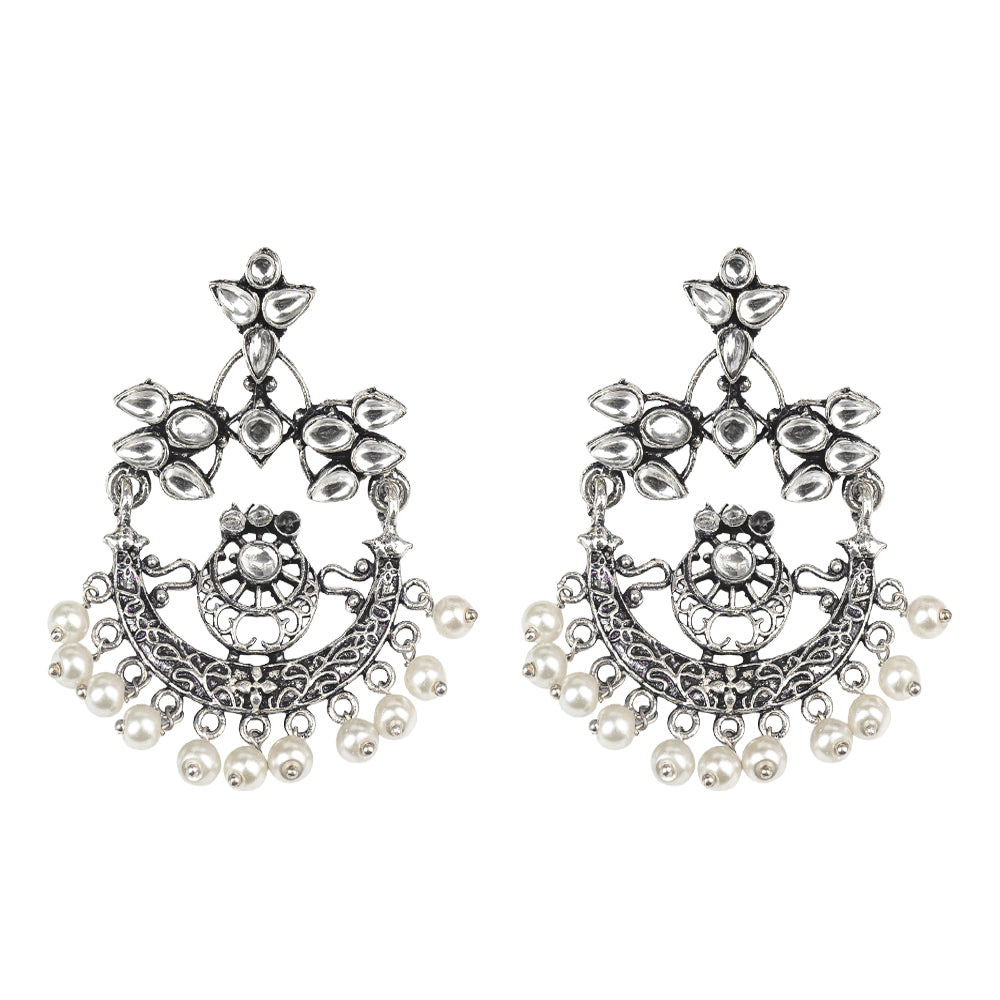 Carved Charm Dangler earrings (White) Kalash Kamal earring (Light Orange) Combo set