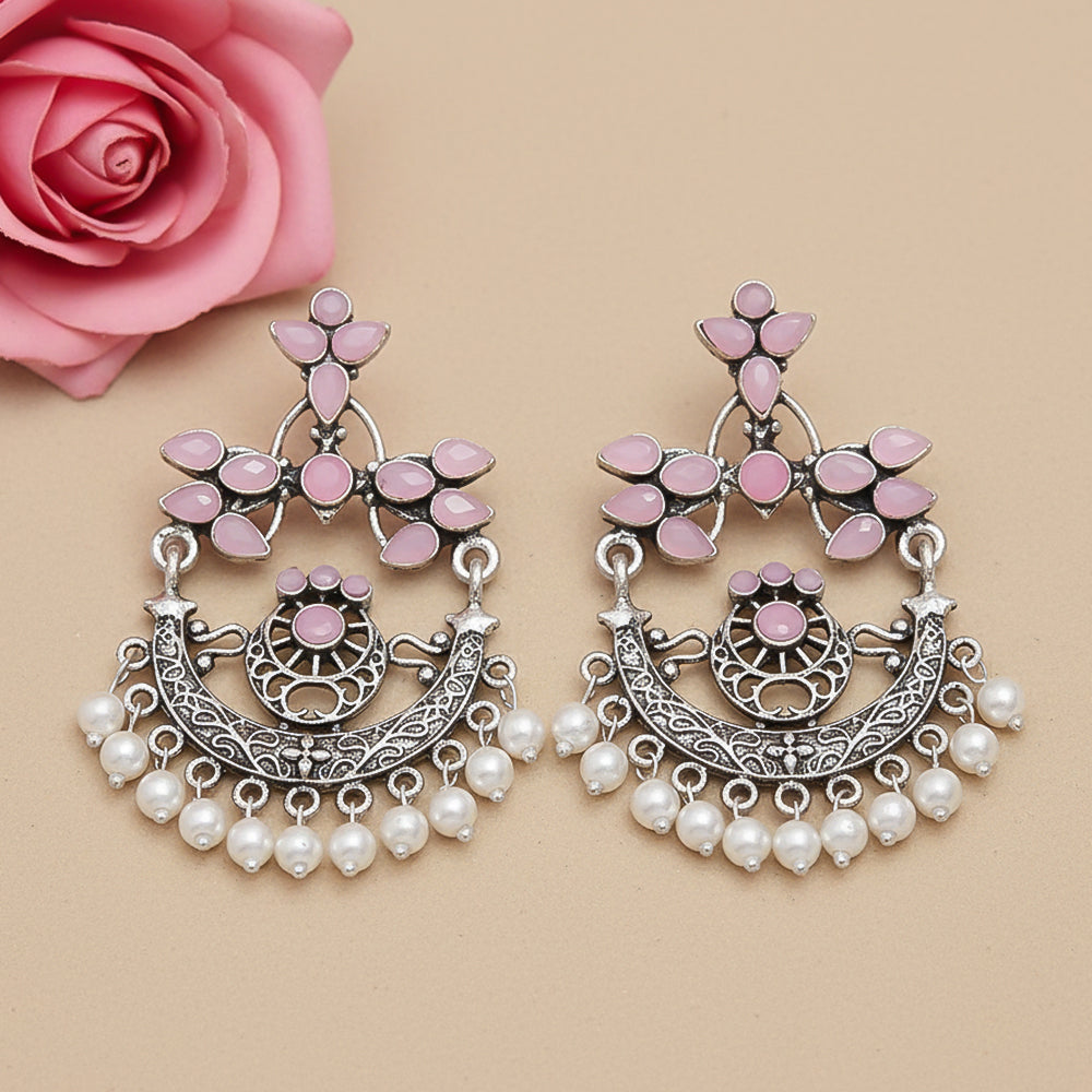 Carved Charm Dangler earrings (Baby Pink)
