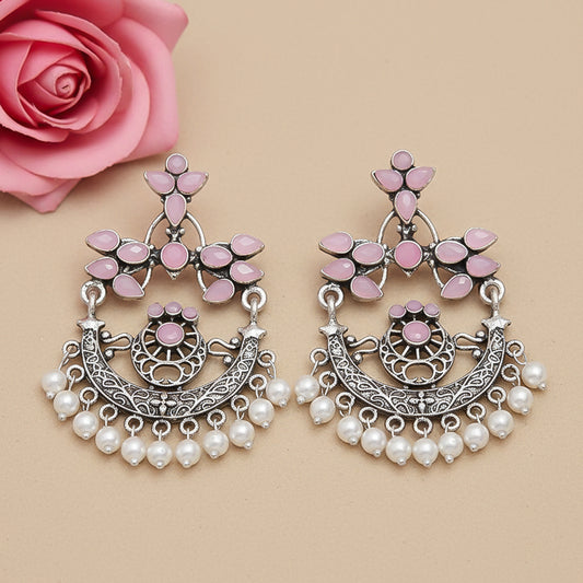 Carved Charm Dangler earrings (Baby Pink)