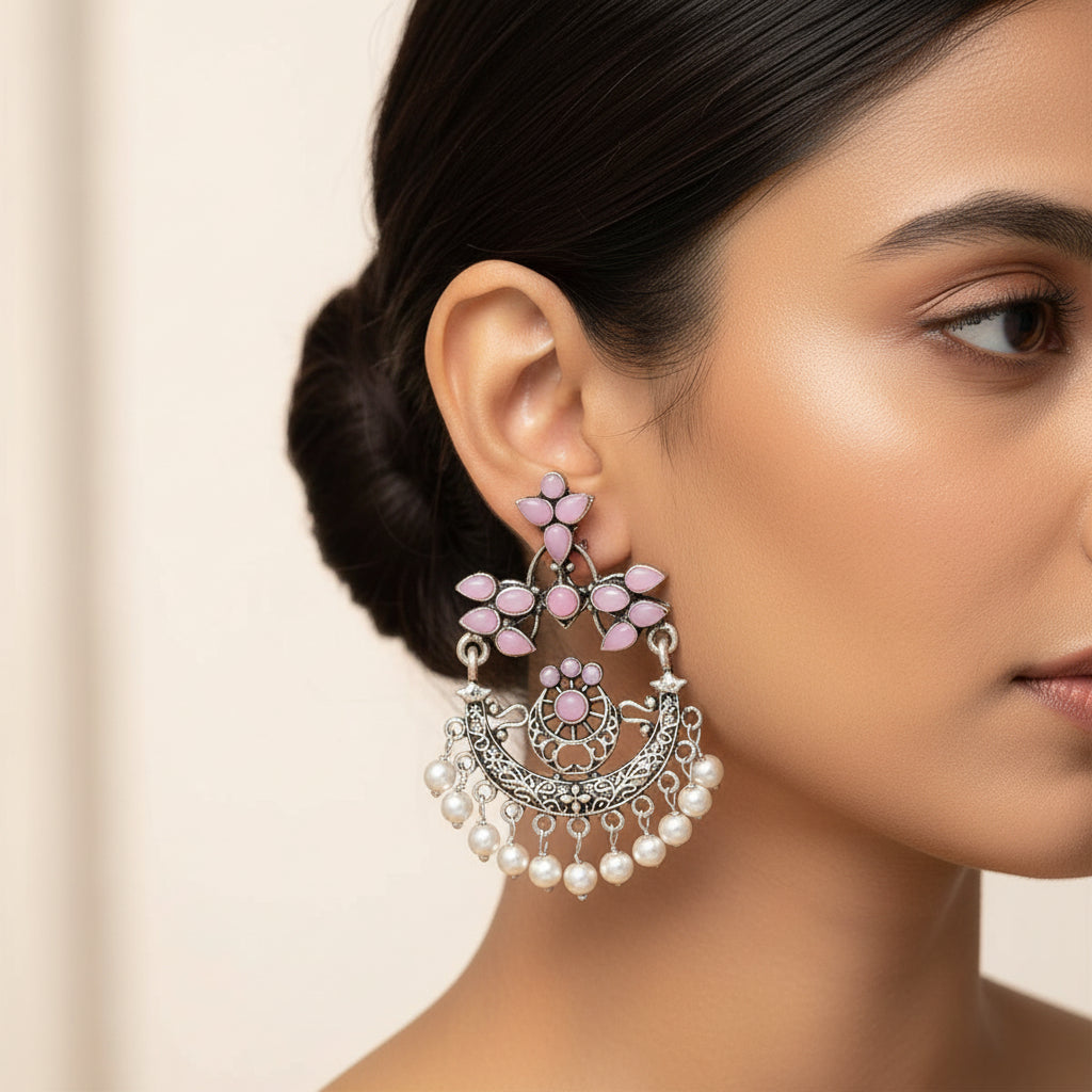 Carved Charm Dangler earrings (Baby Pink)