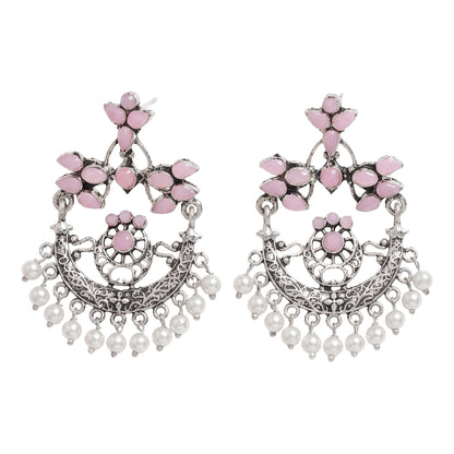 Carved Charm Dangler earrings (Baby Pink)