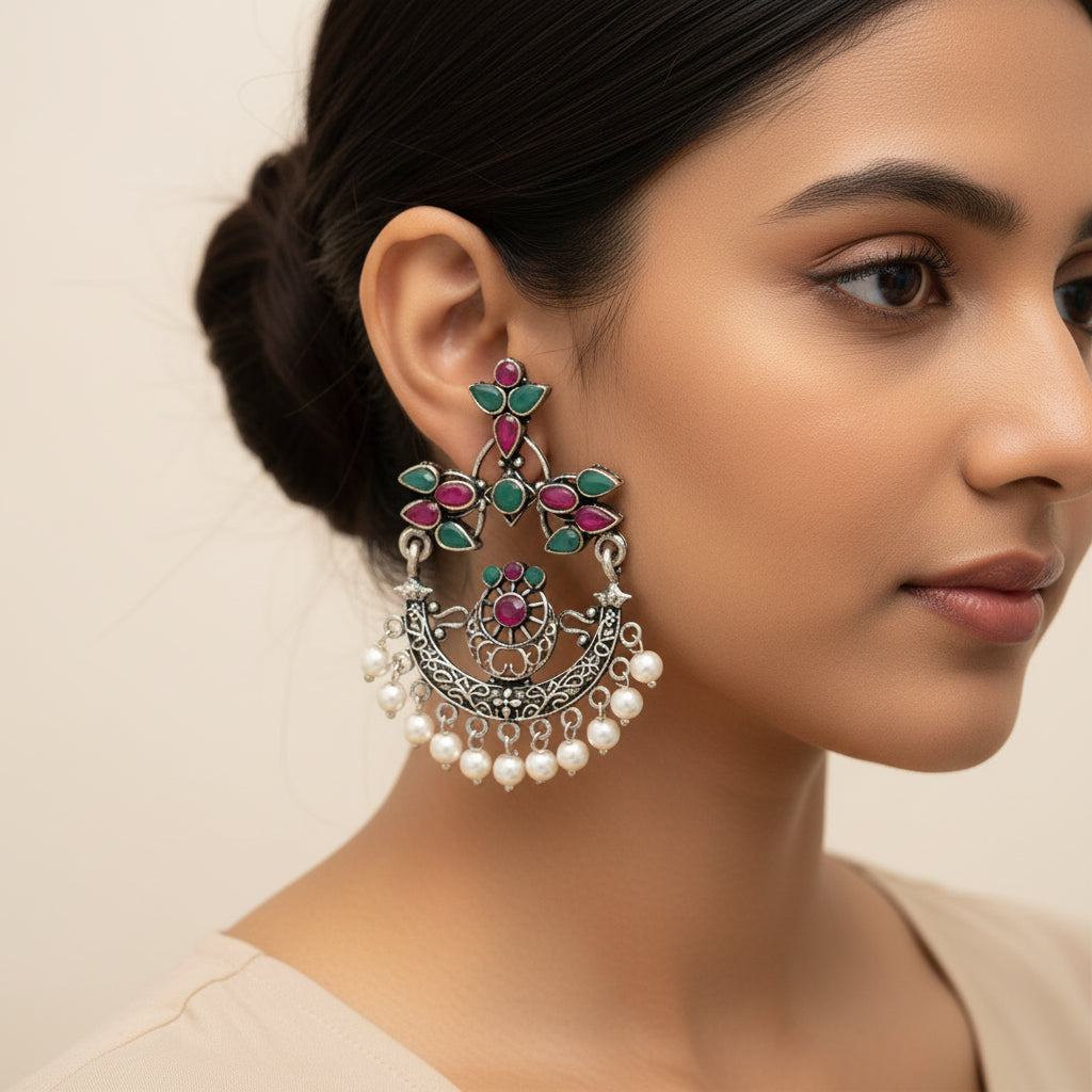 Carved Charm Dangler earrings (Multicolored)