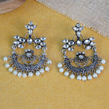 StylishKudi Oxidised Silver Earrings&Chandbali Earrings ComboSet for Women&girl