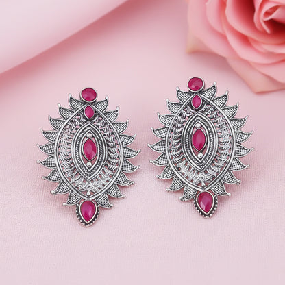 Oval drop stud earrings (Red)