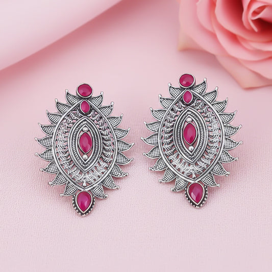 Oval drop stud earrings (Red)