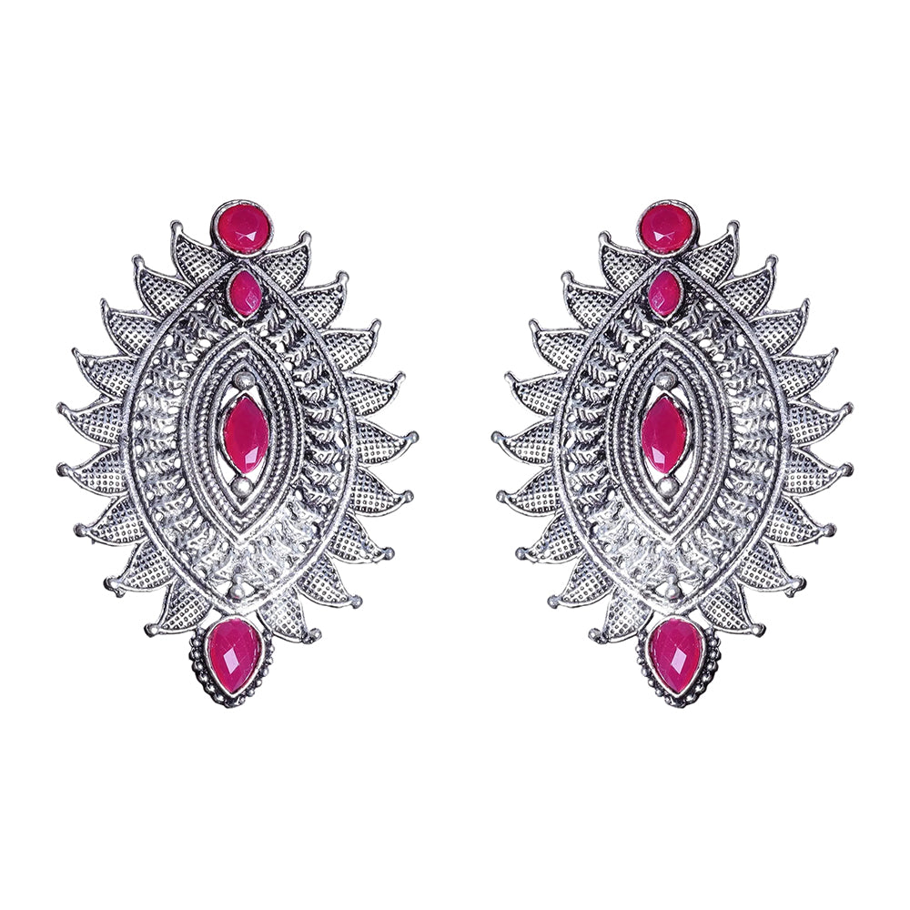 Oval drop stud earrings (Red)