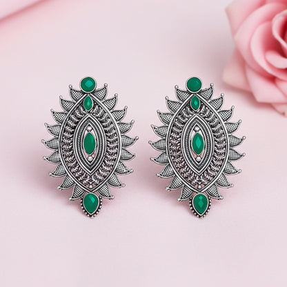 Oval drop stud earrings (Green)