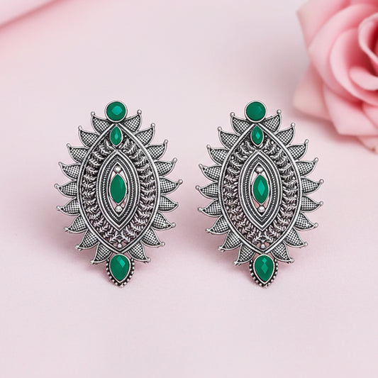 Oval drop stud earrings (Green)