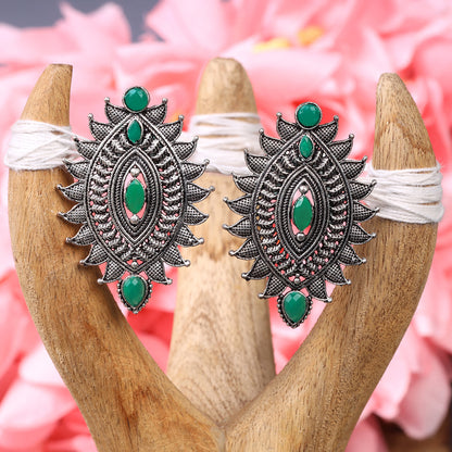 Oval drop stud earrings (Green)