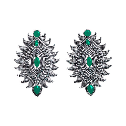 Oval drop stud earrings (Green)