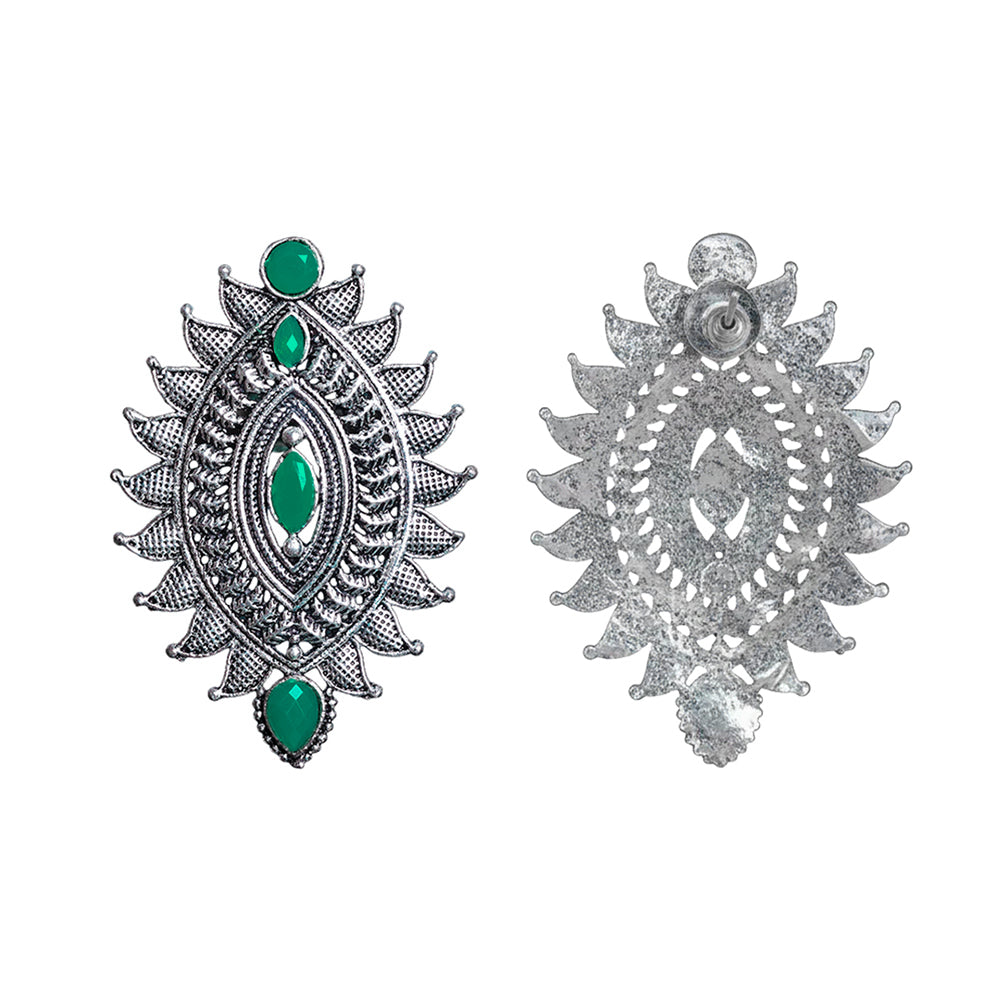 Oval drop stud earrings (Green)