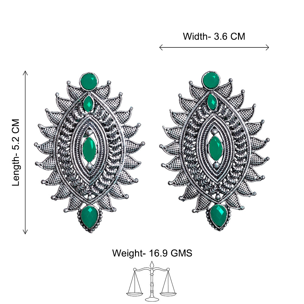 Oval drop stud earrings (Green)