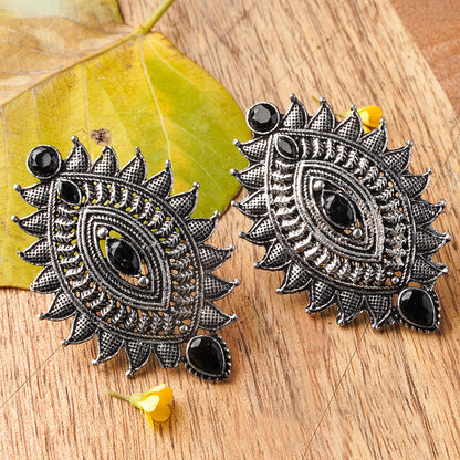 Oval drop stud earrings (Black)