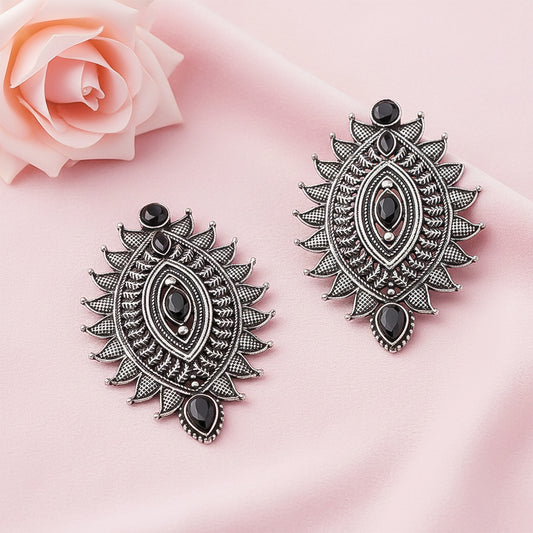Oval drop stud earrings (Black)