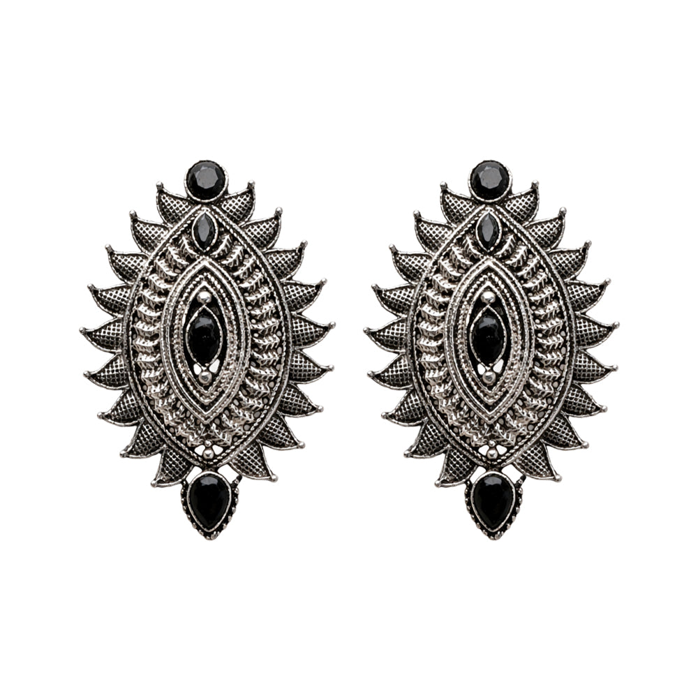 Oval drop stud earrings (Black)